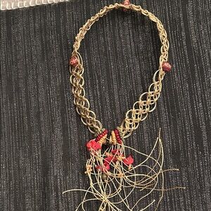 Boho Gold and Red Statement Necklace